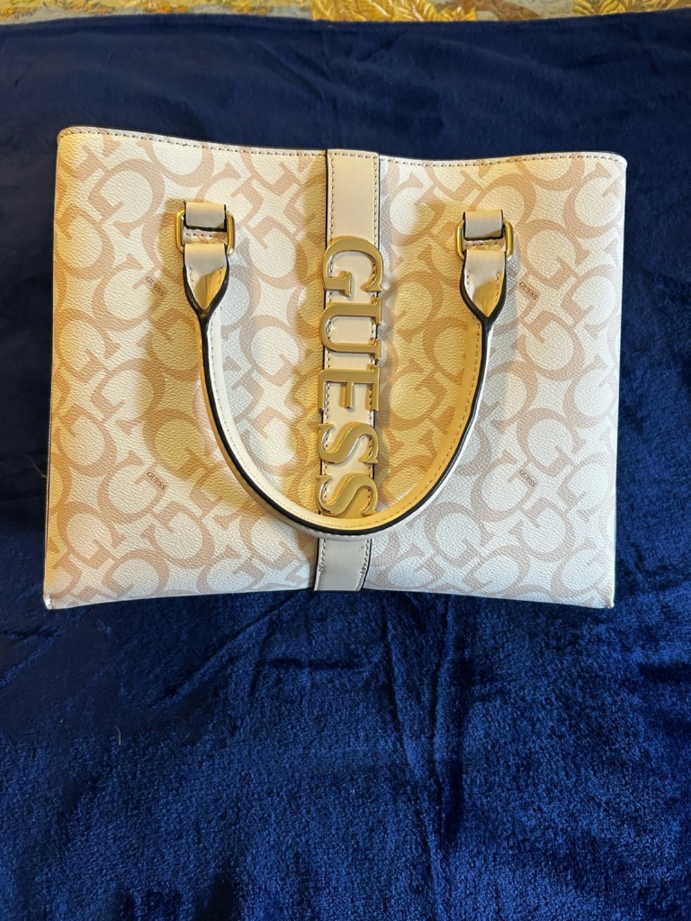 GUESS Beige Logo Tote with Gold Hardware